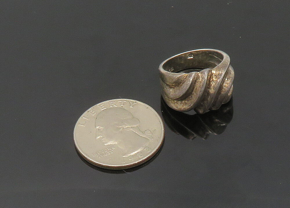 925 Sterling Silver  Vintage Dark Tone Fluted Dome Band Ring Sz 6  RG20397