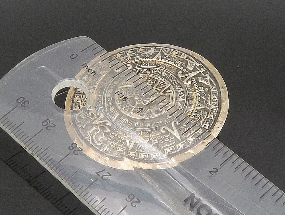 MEXICO 925 Sterling Silver Vintage Mayan Aztec Sun Calendar Brooch Pin BP9309