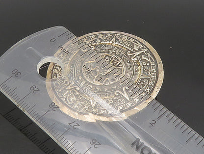 MEXICO 925 Sterling Silver Vintage Mayan Aztec Sun Calendar Brooch Pin BP9309