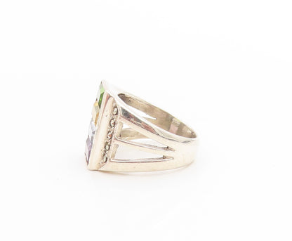 925 Sterling Silver Vintage Ring Multi Gemstone Geometric Design  Sz 6  RG33976