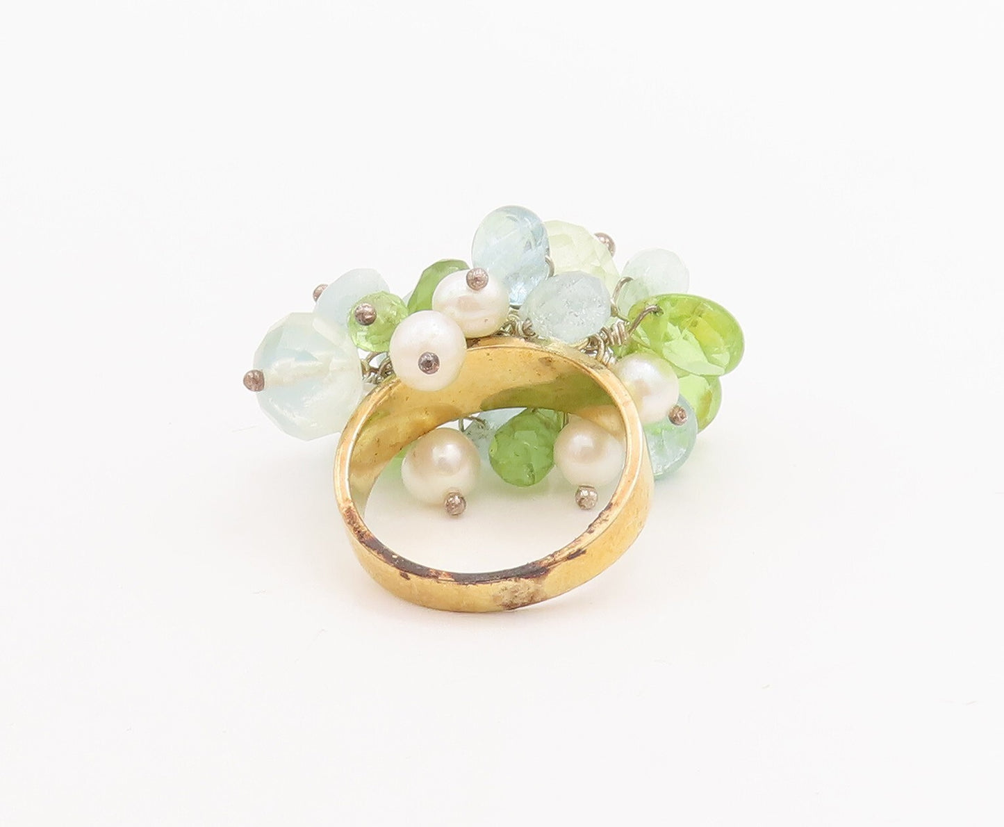 925 Sterling Silver Vintage Ring DALIA Gemstone & Pearls Beaded  Sz 6  RG28689