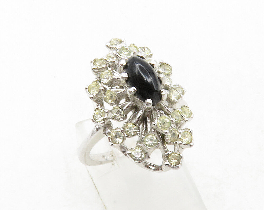 CLARK & COOMBS 925 Silver  Black Onyx & Topaz Cocktail Ring Sz 5.5  RG13103