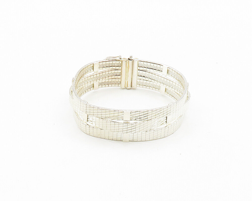925 Sterling Silver Shiny Slanted Multi Strand Bangle Bracelet BT7250