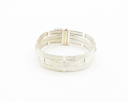 925 Sterling Silver Shiny Slanted Multi Strand Bangle Bracelet BT7250