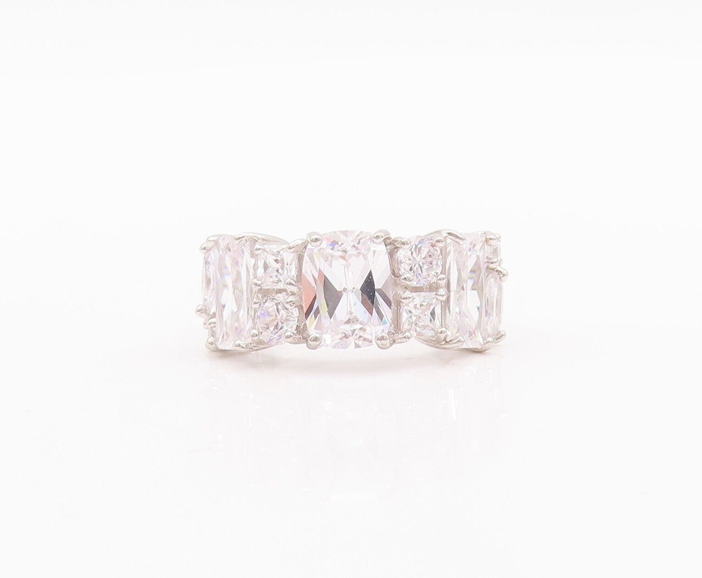 925 Sterling Silver Vintage Ring Multi Shape Cut CZ Inlay Band  Sz 5  RG28560