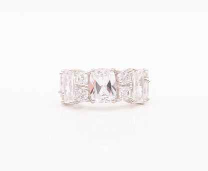 925 Sterling Silver Vintage Ring Multi Shape Cut CZ Inlay Band  Sz 5  RG28560