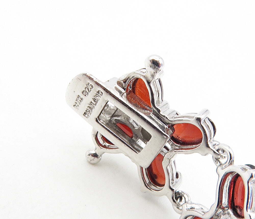 925 Sterling Silver Red Topaz & Genuine Diamonds Shiny Chain Bracelet BT3951
