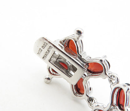 925 Sterling Silver Red Topaz & Genuine Diamonds Shiny Chain Bracelet BT3951