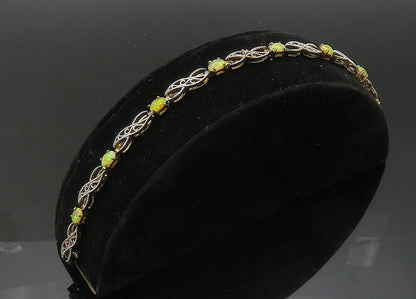 925 Sterling Silver  Vintage Cabochon Cut Fire Opal Chain Bracelet  BT8317