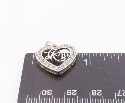 925 Silver  Vintage Open Genuine Diamonds Love Heart MOM Pendant  PT21098
