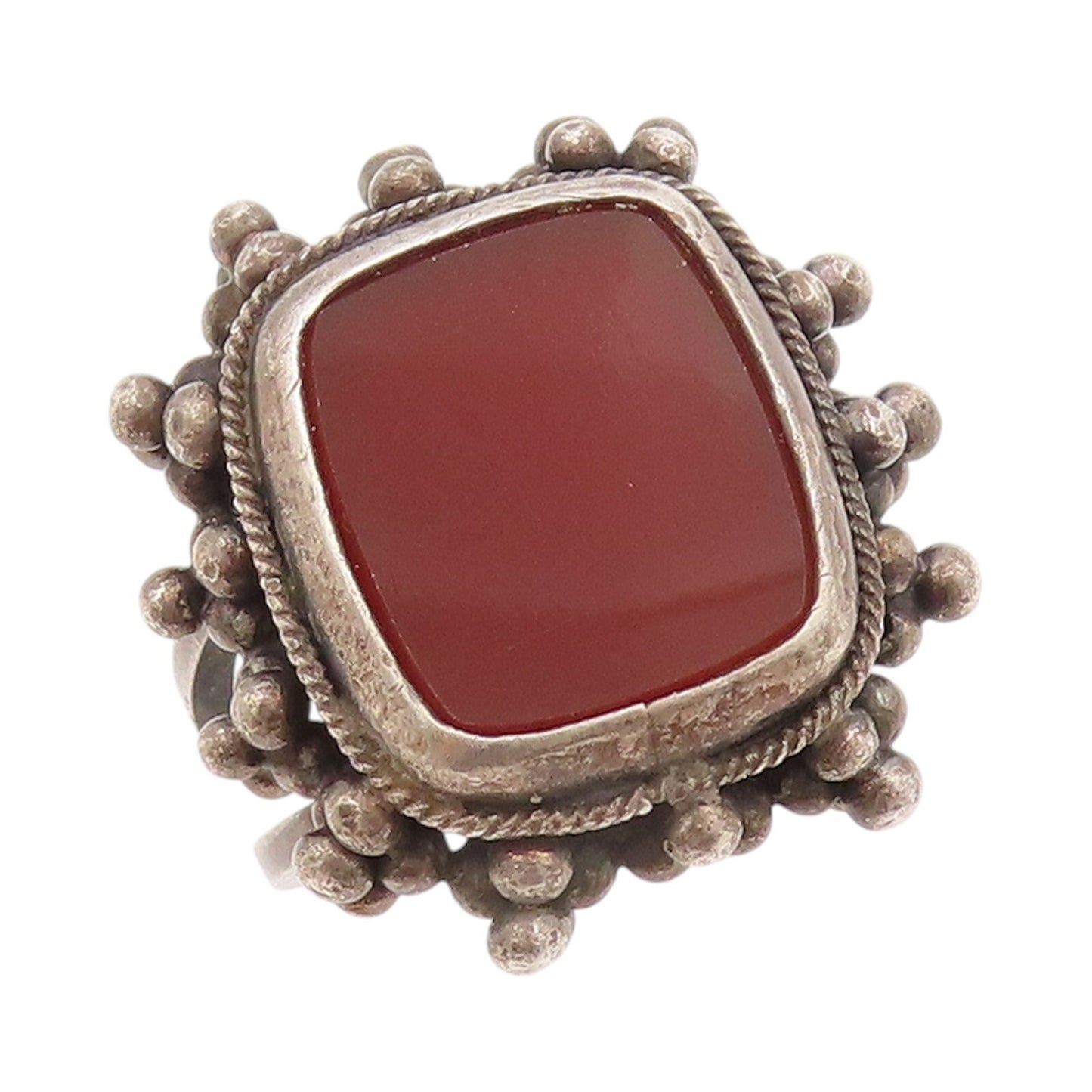 925 Sterling Silver Vintage Ring Rectangle Carnelian Halo Beads  Sz 8.5  RG31787