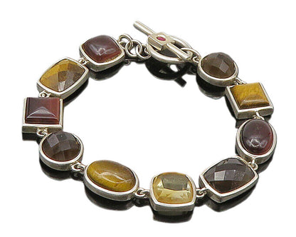 ELLE 925 Silver  Vintage Tiger's Eye Topaz & Quartz Chain Bracelet  BT8589