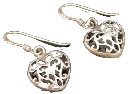 925 Sterling Silver  Vintage Open Scroll Love Heart Dangle Earrings  EG11704