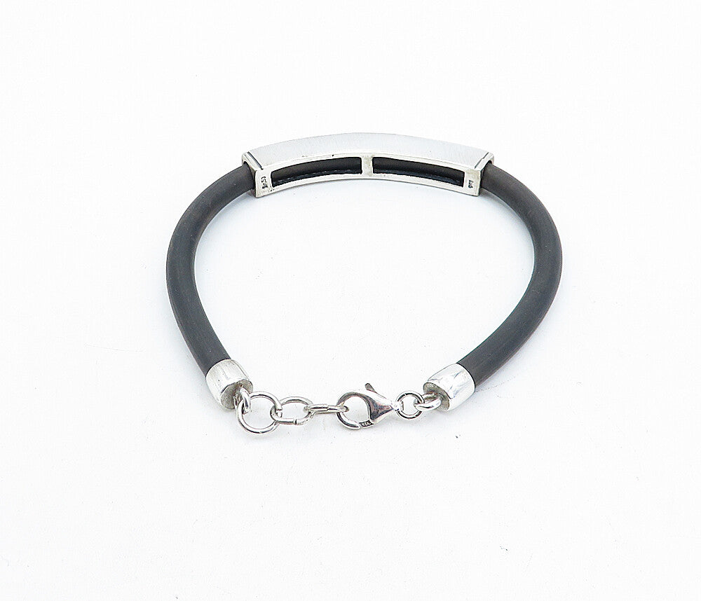 925 Sterling Silver  Swirl Dot Cutout Design Flexible Rubber Bracelet  BT1475