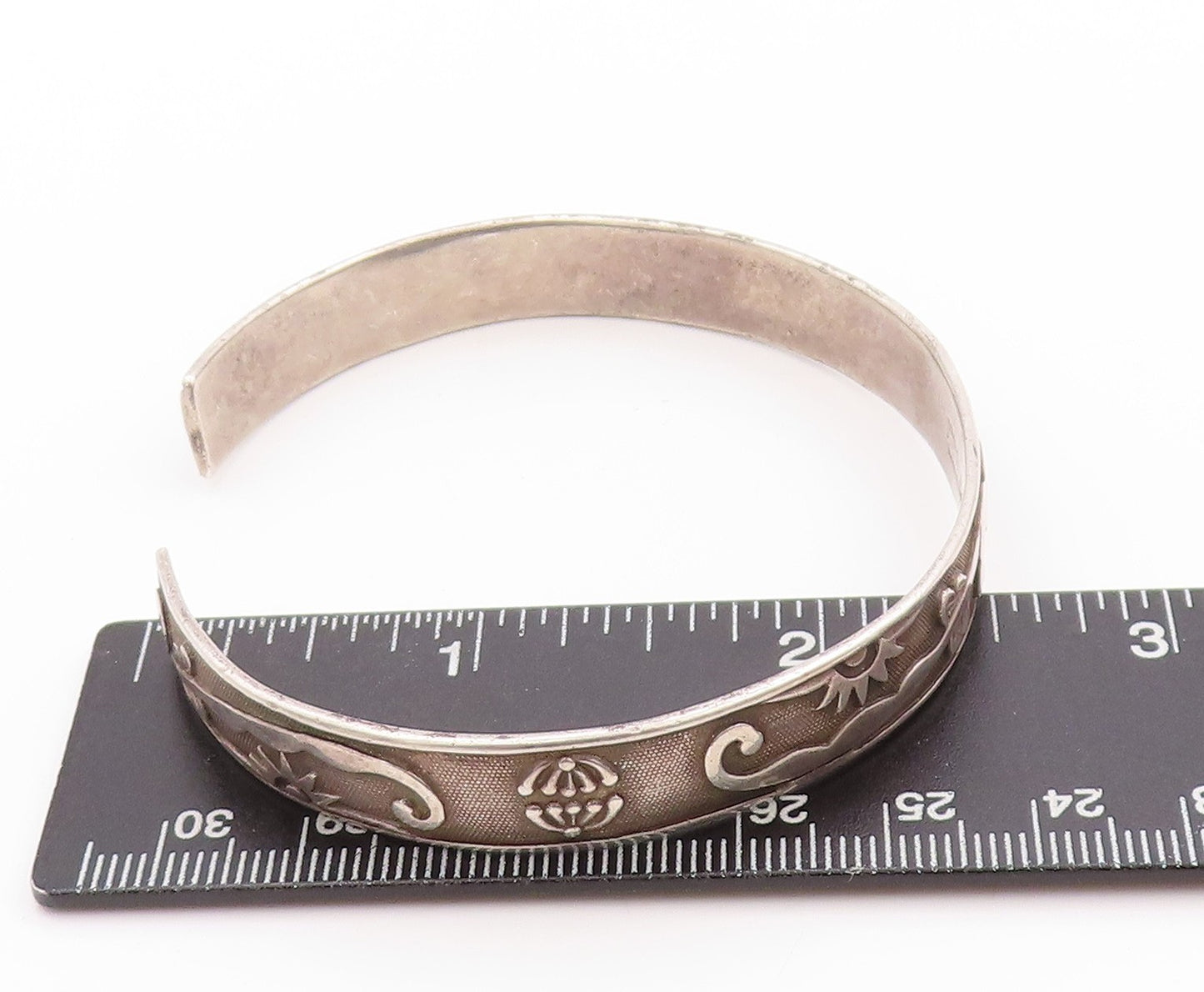 925 Sterling Silver Vintage Bracelet CHINESE EXPORT Antique Floral Cuff  BT11188