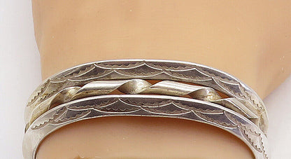 NAVAJO 925 Sterling Silver  Vintage Etched Border Twist Cuff Bracelet  BT2755