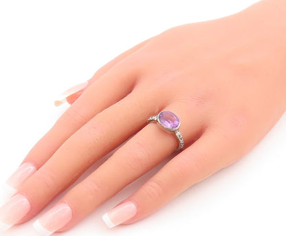 925 Sterling Silver Vintage Ring Oval Cut Amethyst Topaz Band  Sz 6.5  RG29705