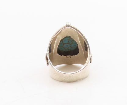 925 Sterling Silver Vintage Ring Carved Drop Shape Turquoise  Sz 9  RG31734