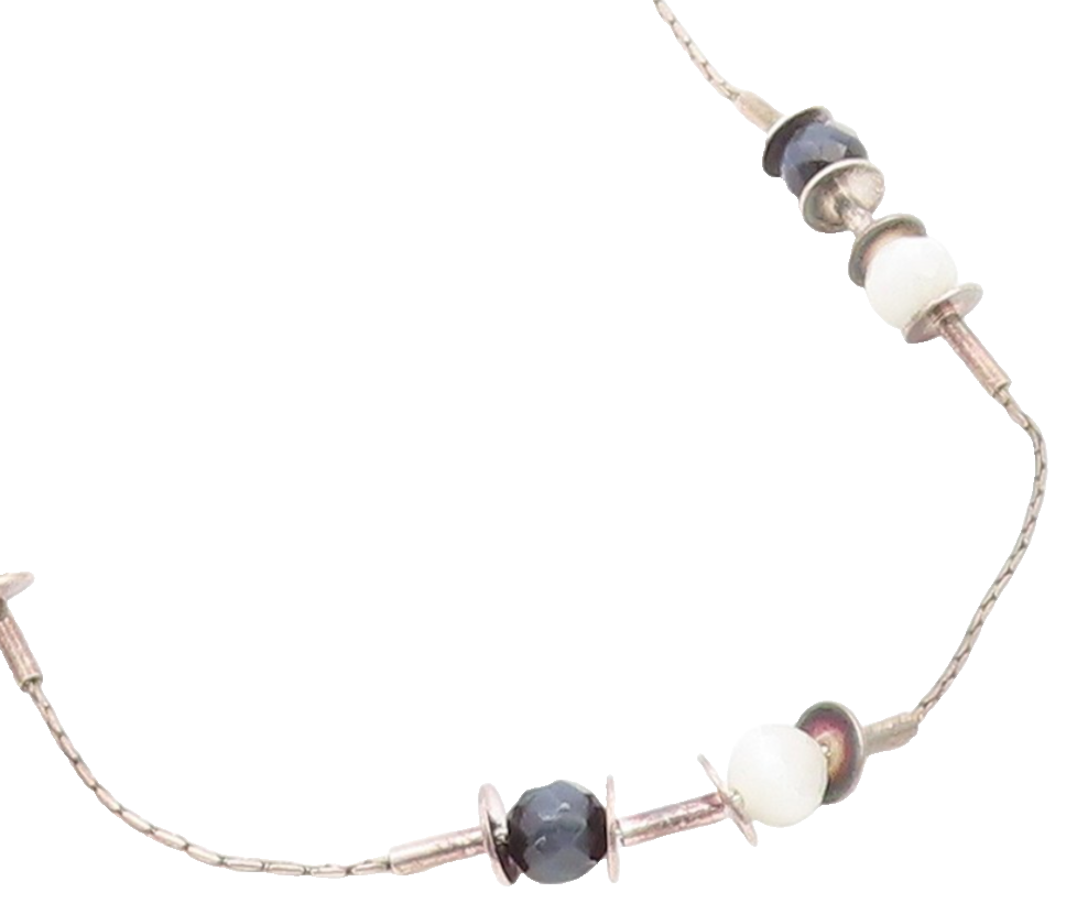 925 Sterling Silver Vintage Necklace Modernist Faceted Quartz Bead Chain  NE4804