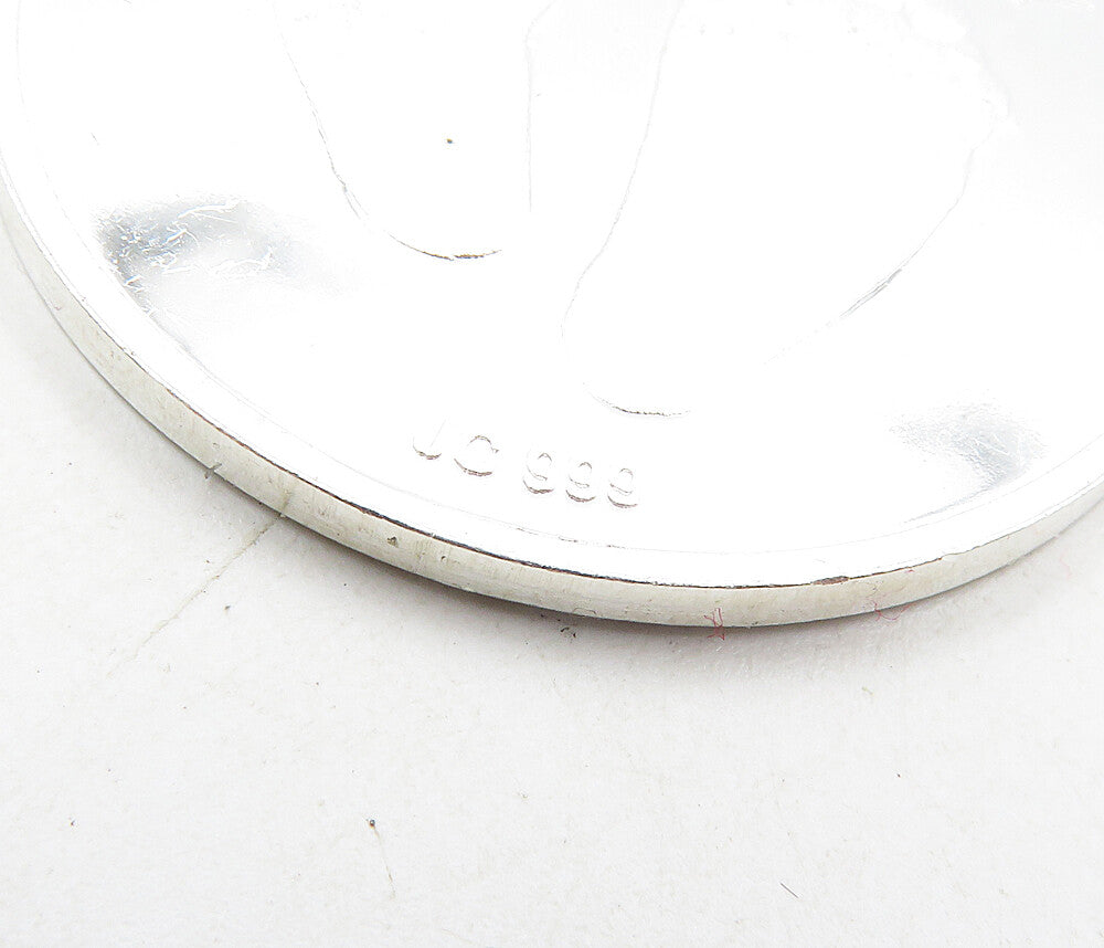 925 Sterling Silver  Vintage Shiny Welcome Baby Footprints Medallion  TR1496