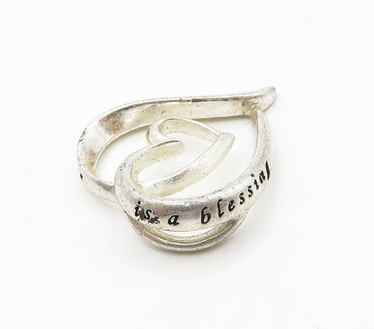 925 Sterling Silver  Grandma Love Quote Open Love Heart Pendant  PT12378