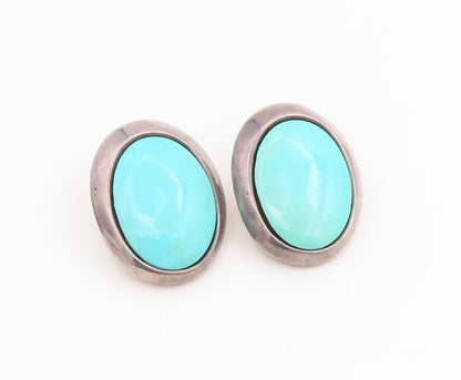 925 Sterling Silver Vintage Earrings ZINA Cabochon Turquoise Clip On  EG13951