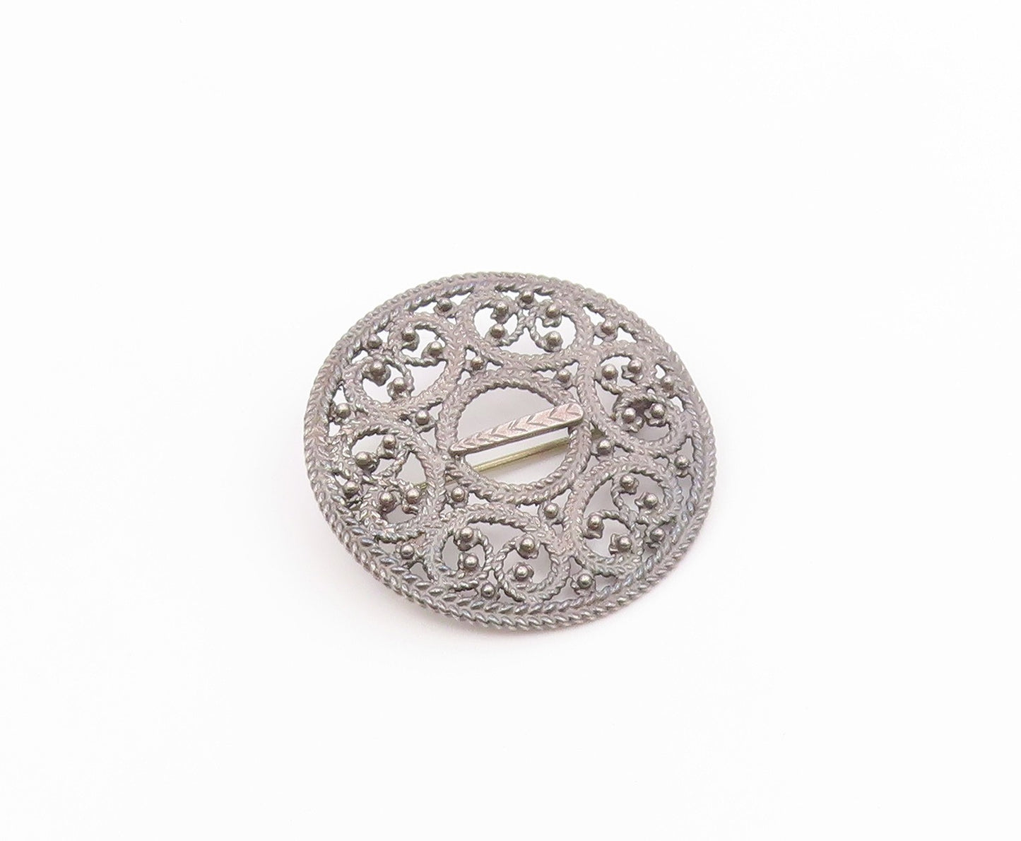 EUROPEAN 925 Silver  Vintage Braided & Beaded Pretzel Twist Brooch Pin  BP9738