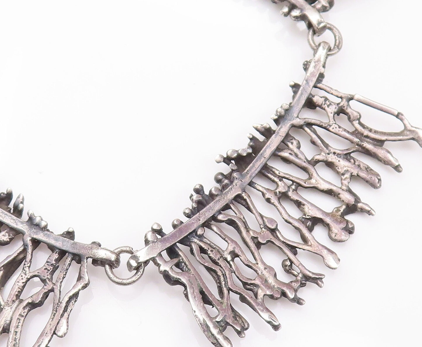925 Sterling Silver Vintage Necklace Brutalist Tree Branch Carved  NE4267