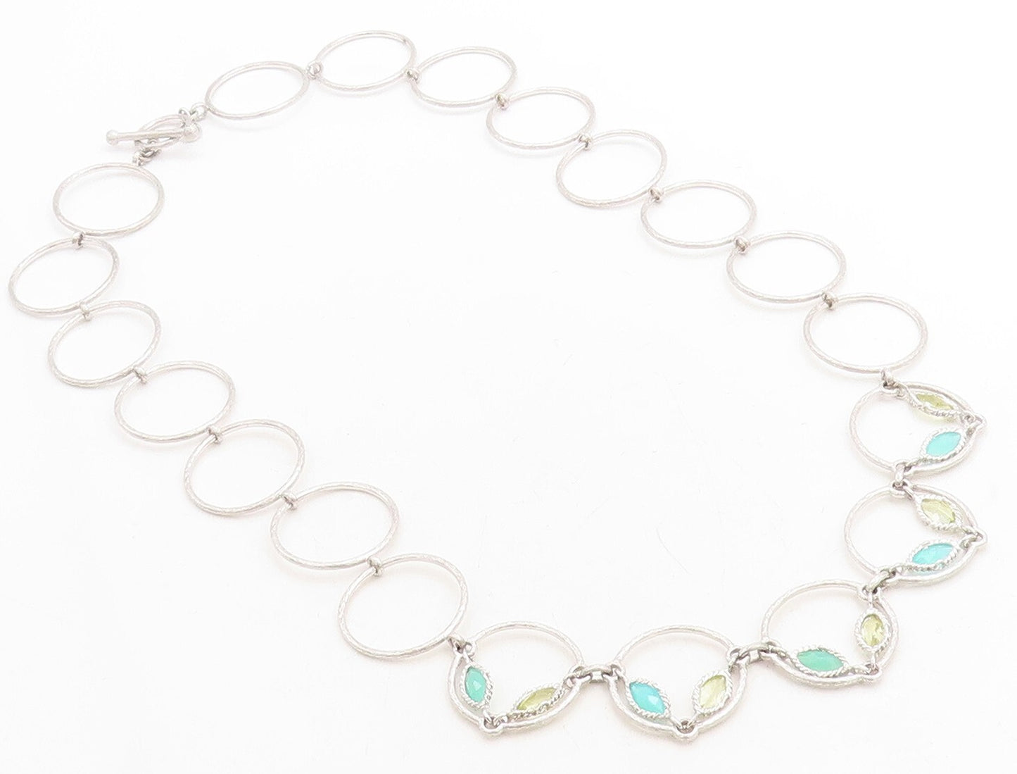 925 Sterling Silver  Chalcedony & Topaz Open Circle Link Chain Necklace NE1657