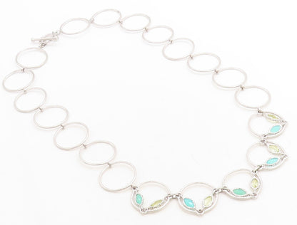925 Sterling Silver  Chalcedony & Topaz Open Circle Link Chain Necklace NE1657