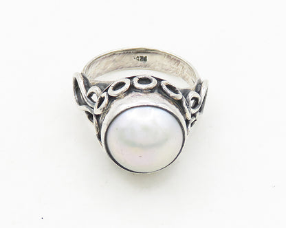 925 Sterling Silver  Vintage Pearl Dome Swirl Cocktail Ring Sz 7  RG19029