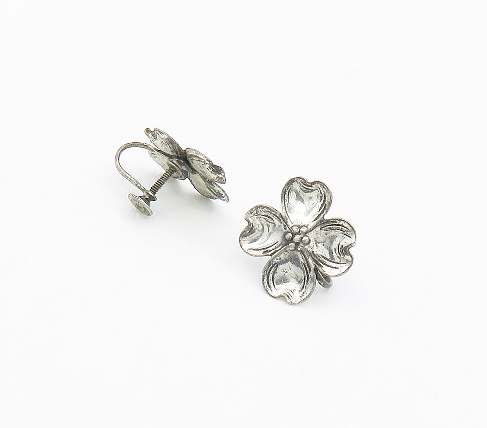 BEAU 925 Sterling Silver  Vintage Shiny Flower Non Pierce Earrings  EG7993