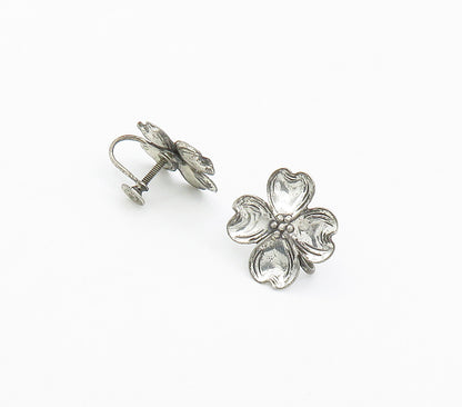 BEAU 925 Sterling Silver  Vintage Shiny Flower Non Pierce Earrings  EG7993