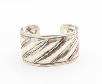 925 Sterling Silver Vintage Bracelet HAND & HAMMER Diagonal Grooved Cuff BT11769