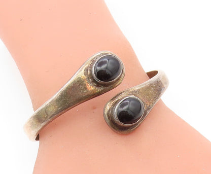 MEXICO 925 Sterling Silver  Vintage Black Onyx Bypass Cuff Bracelet  BT2752