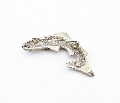 DESIGNER 925 Sterling Silver  Vintage Dark Tone Fish Motif Brooch Pin  BP1715