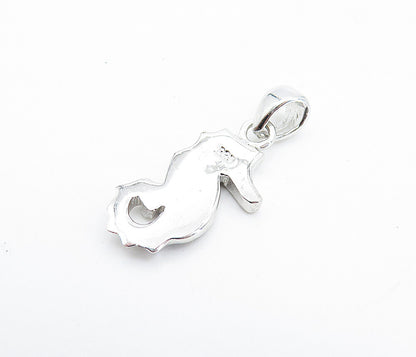 925 Sterling Silver  Inlaid Fire Opal Shiny Petite Seahorse Pendant  PT5696