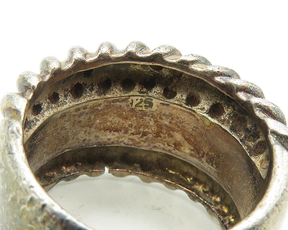 925 Sterling Silver  Vintage Dark Tone Twist Trim Band Ring Sz 7  RG18491