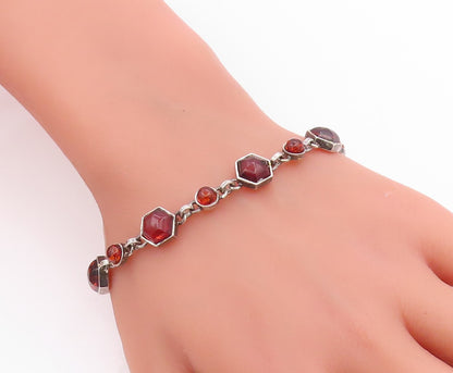 925 Sterling Silver Vintage Bracelet Chunky Honey Amber Geometric Link  BT12085