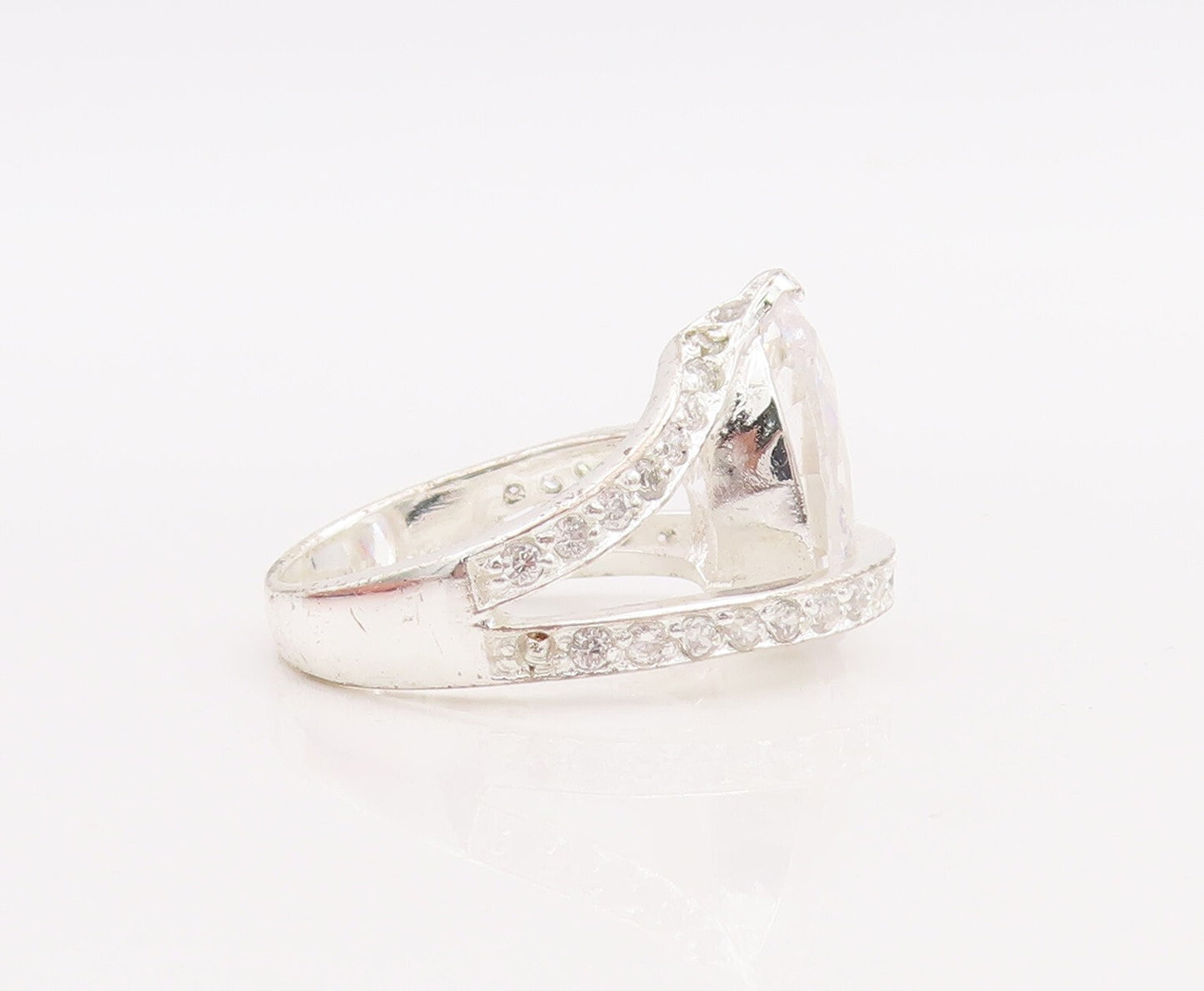 925 Sterling Silver Vintage Ring Designer Drop & Round Cut CZ  Sz 6  RG28867