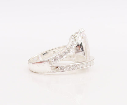 925 Sterling Silver Vintage Ring Designer Drop & Round Cut CZ  Sz 6  RG28867
