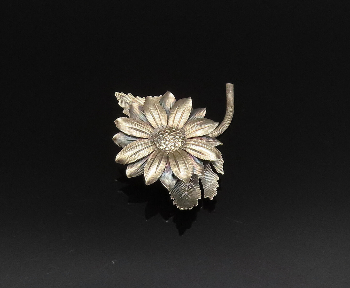 JANNA MEXICO 925 Silver  Vintage 3D Textured Sunflower Brooch Pin  BP9863