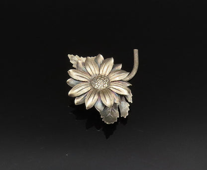 JANNA MEXICO 925 Silver  Vintage 3D Textured Sunflower Brooch Pin  BP9863