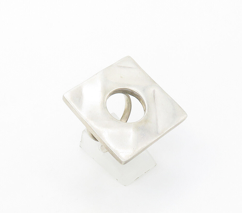 925 Sterling Silver  Vintage Shiny Cutout Square Statement Ring Sz 6  RG16730