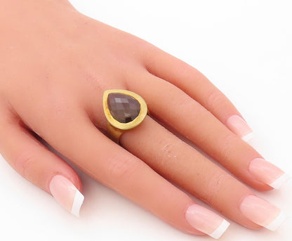 925 Sterling Silver Vintage Ring Gold Plated Drop Smoky Quartz  Sz 8  RG30580