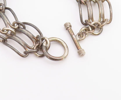 925 Sterling Silver Vintage Bracelet Triple Strand Open Loop Chain  BT12218