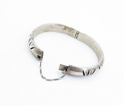 MEXICO 925 Sterling Silver  Vintage Floral Cutout Bangle Bracelet  BT1810