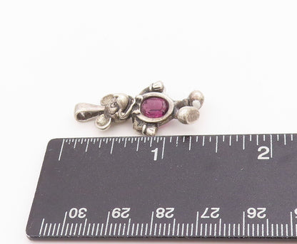 925 Sterling Silver Vintage Pendant DISNEY Amethyst Micky Mouse Charm  PT24495