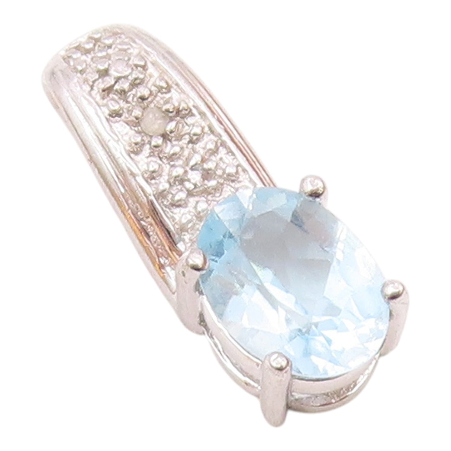925 Sterling Silver  Shiny Genuine Diamond & Blue Topaz Pendant  PT13890