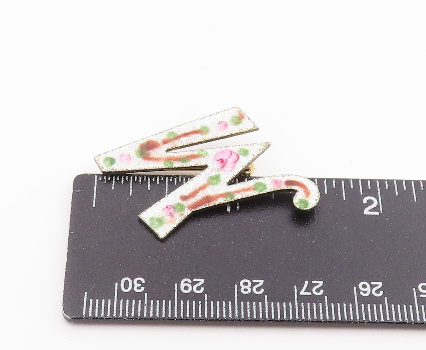 925 Sterling Silver Vintage Brooch Pin Guilloche Enamel Floral M Initial BP12489